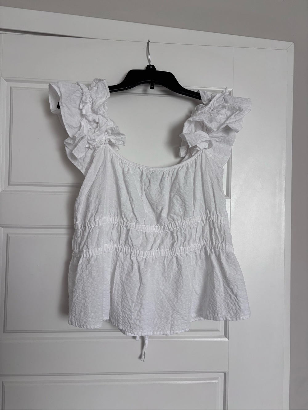 Harshman White Ruffle Sleeve Top